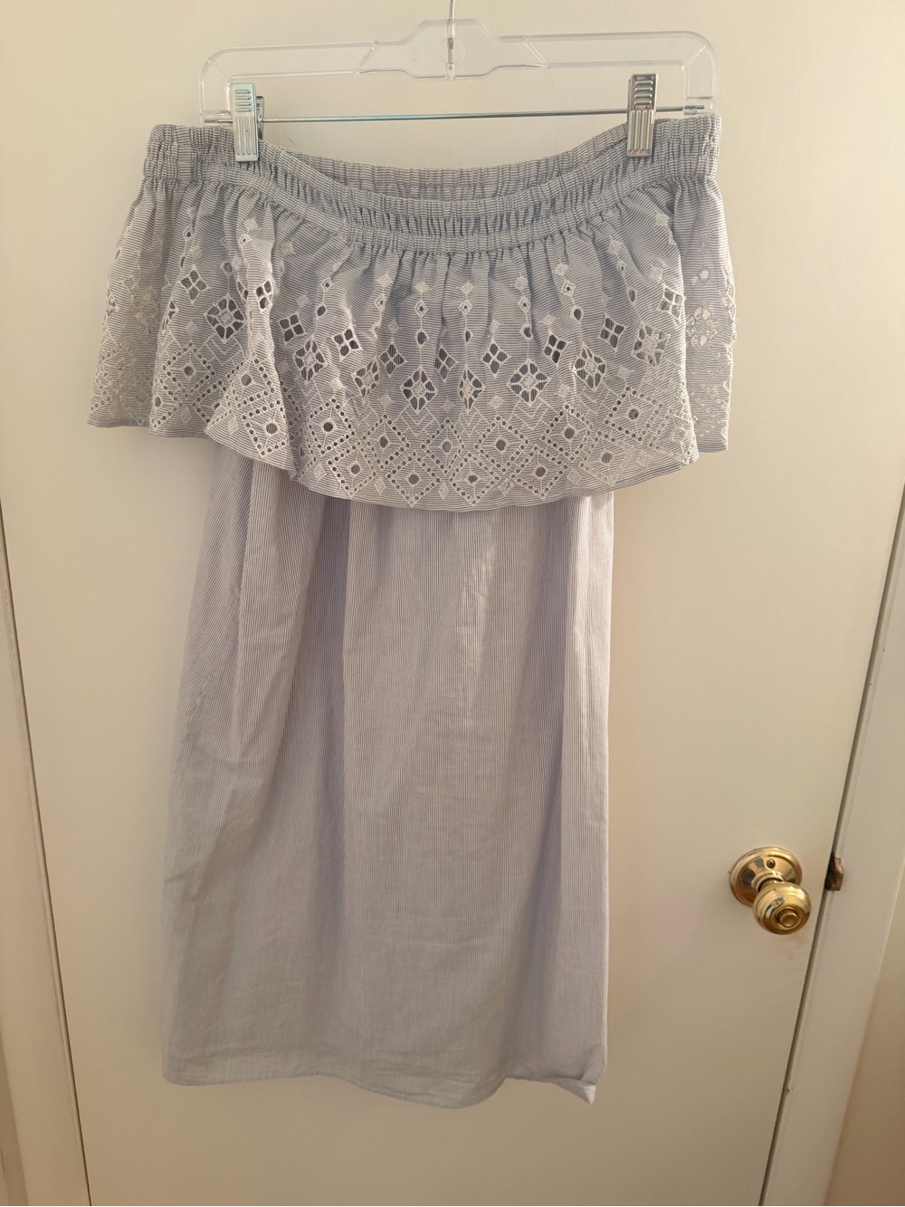 Off-Shoulder Eyelet Dress in Light Blue